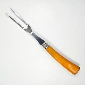 Vintage Stainless Steel Meat Serving Fork Butterscotch Swirl Bakelite Handle USA